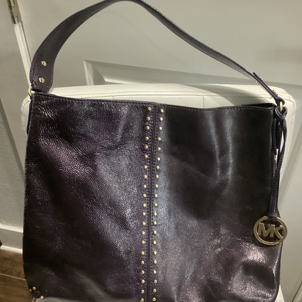 Michael Kors Purple and Gold Studded Shoulder Bag. Used not new - Picture 7 of 9